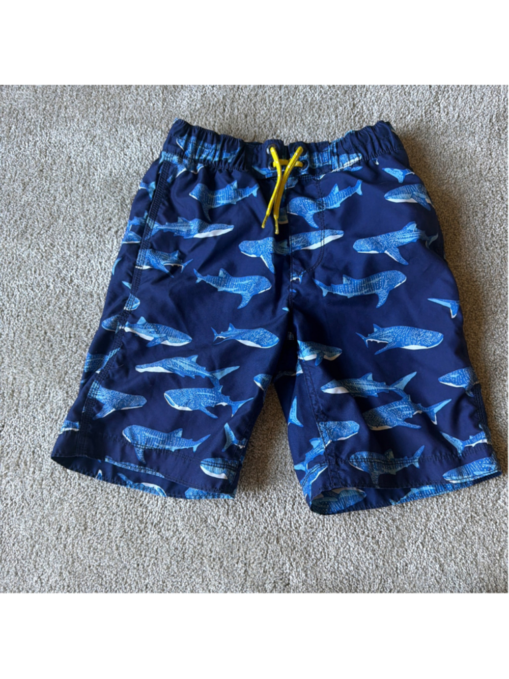 Boys GAP Shark Print Swim Trunks Size 8 Blue Yellow